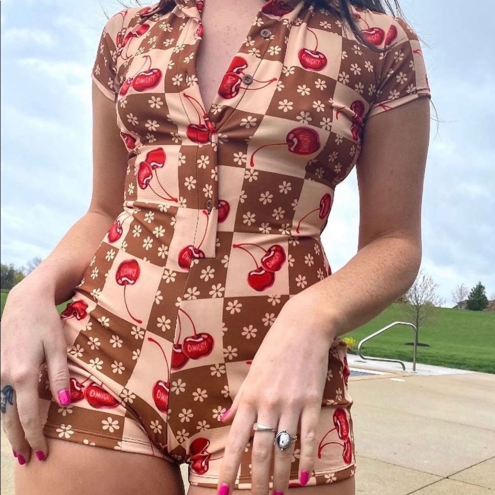omighty cherry checkerboard  jumpsuit